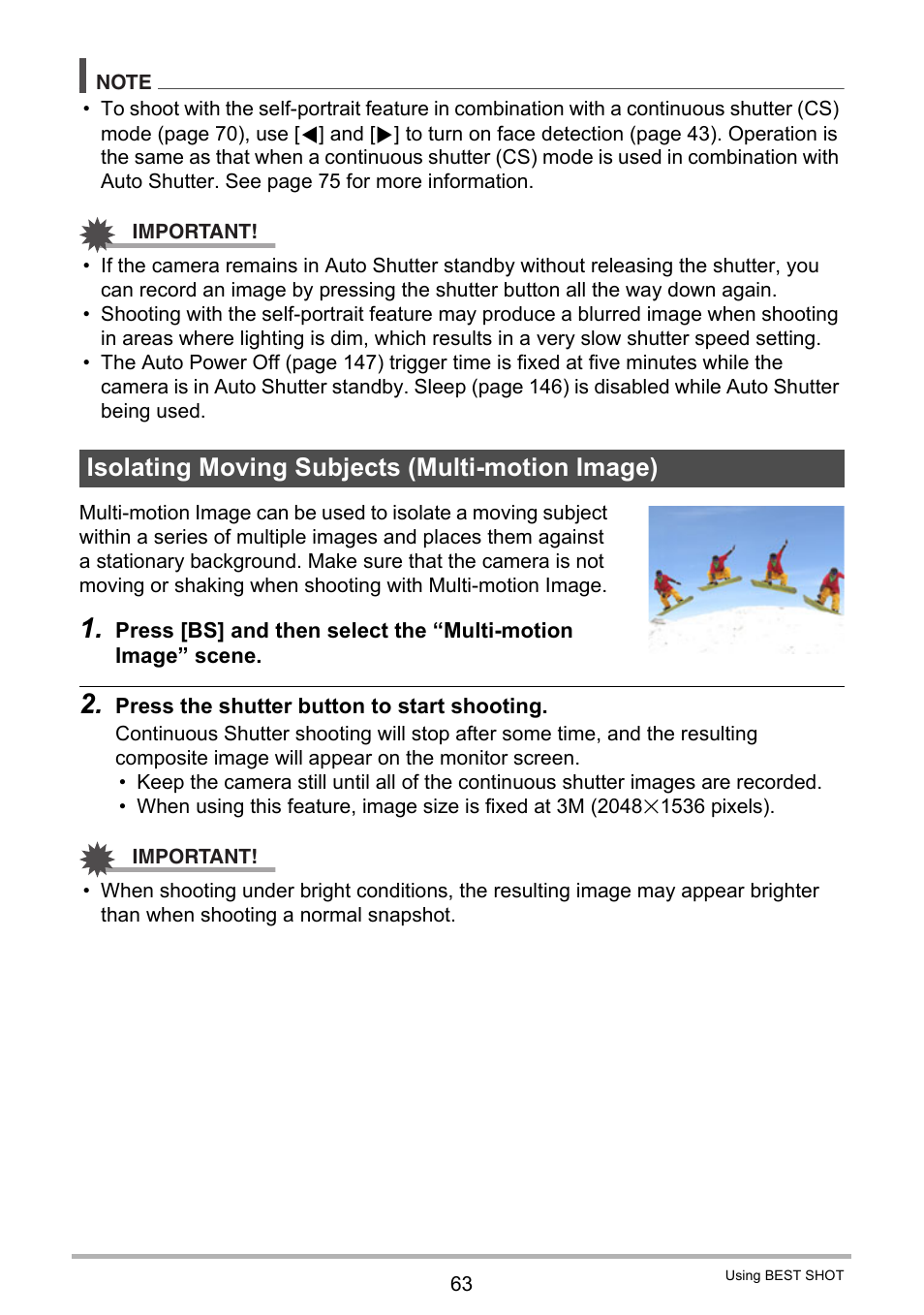Isolating moving subjects (multi-motion image) | Casio EX-Z335 User Manual | Page 63 / 194
