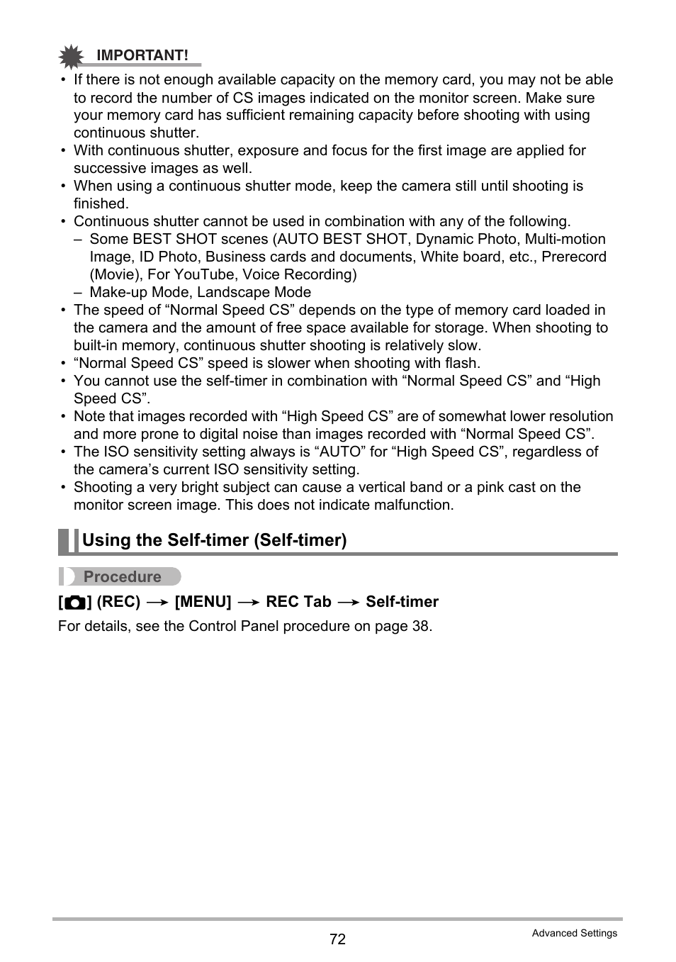 Using the self-timer (self-timer) | Casio EX-Z335 User Manual | Page 72 / 194