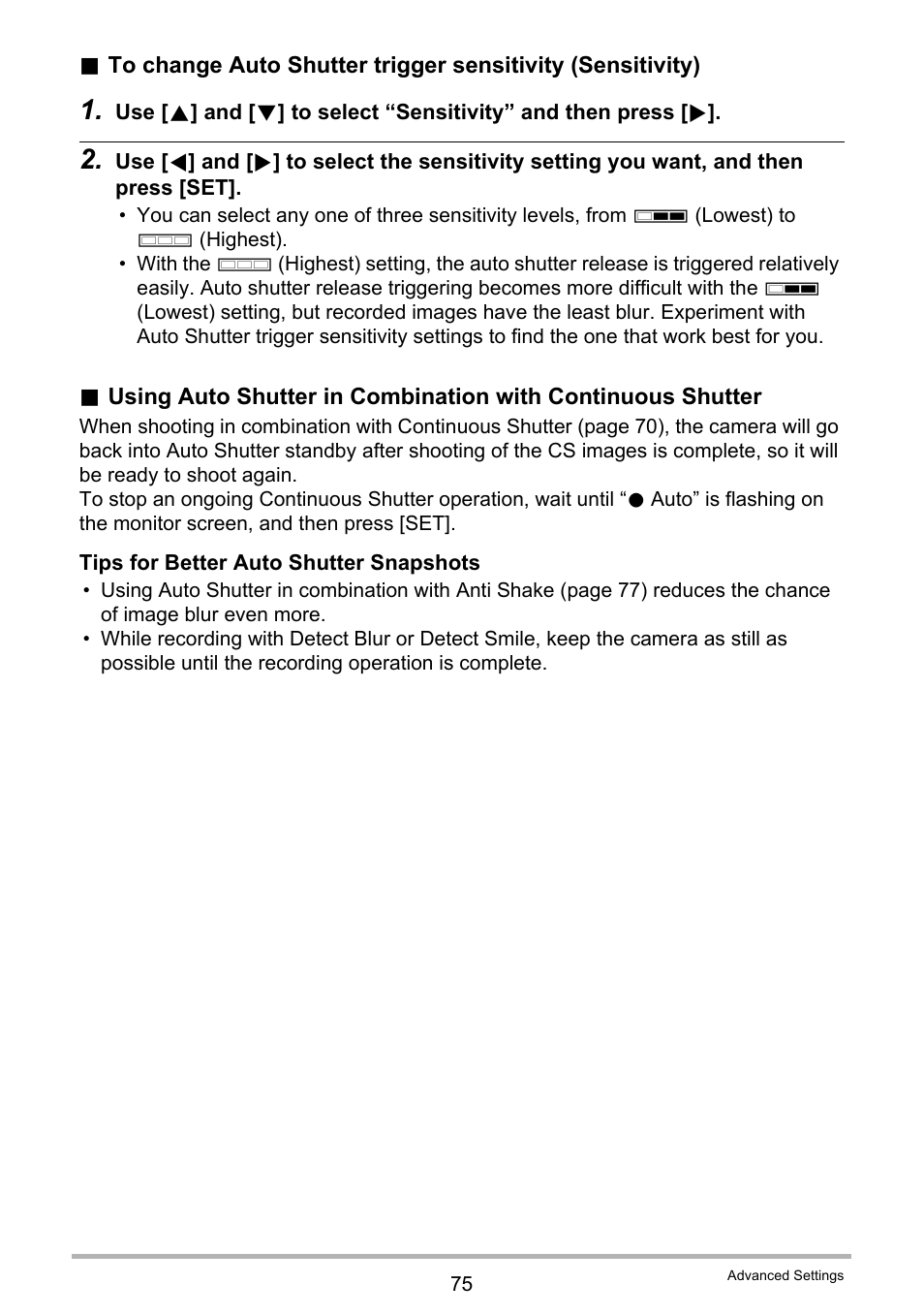 E 75 for mo | Casio EX-Z335 User Manual | Page 75 / 194