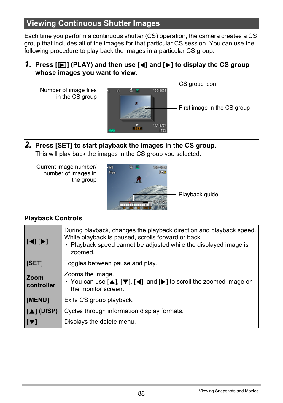 Viewing continuous shutter images | Casio EX-Z335 User Manual | Page 88 / 194