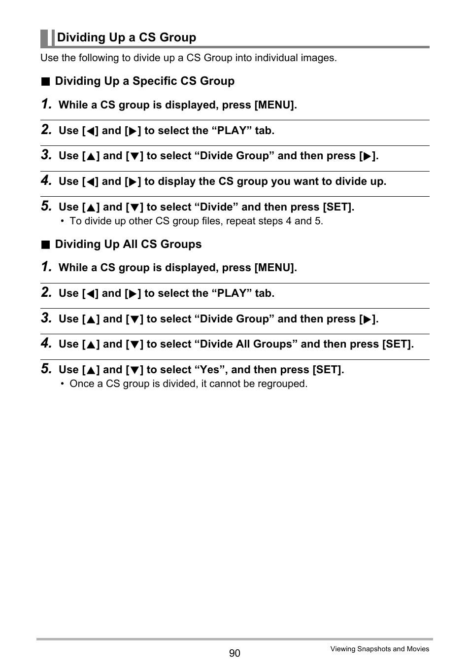 Dividing up a cs group | Casio EX-Z335 User Manual | Page 90 / 194