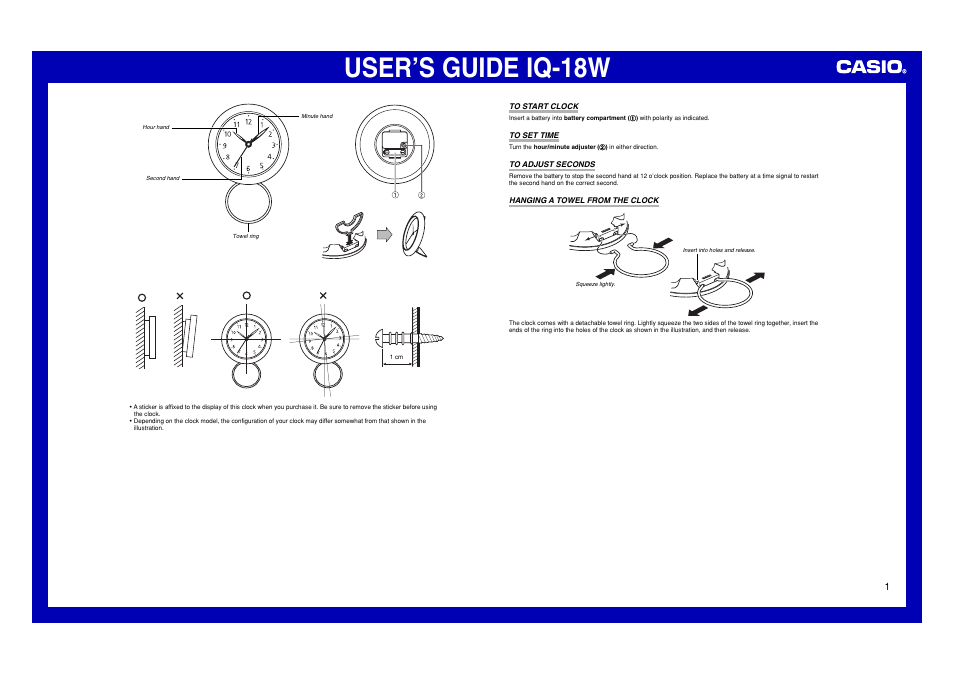 Casio IQ-18W User Manual | 2 pages