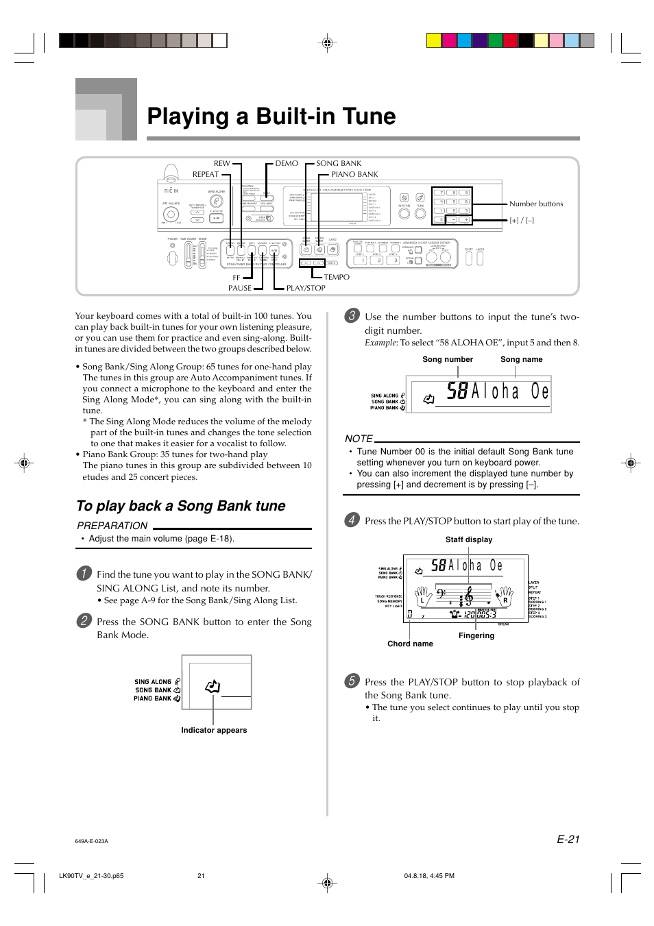 Playing a built-in tune | Casio LK92TV User Manual | Page 23 / 81