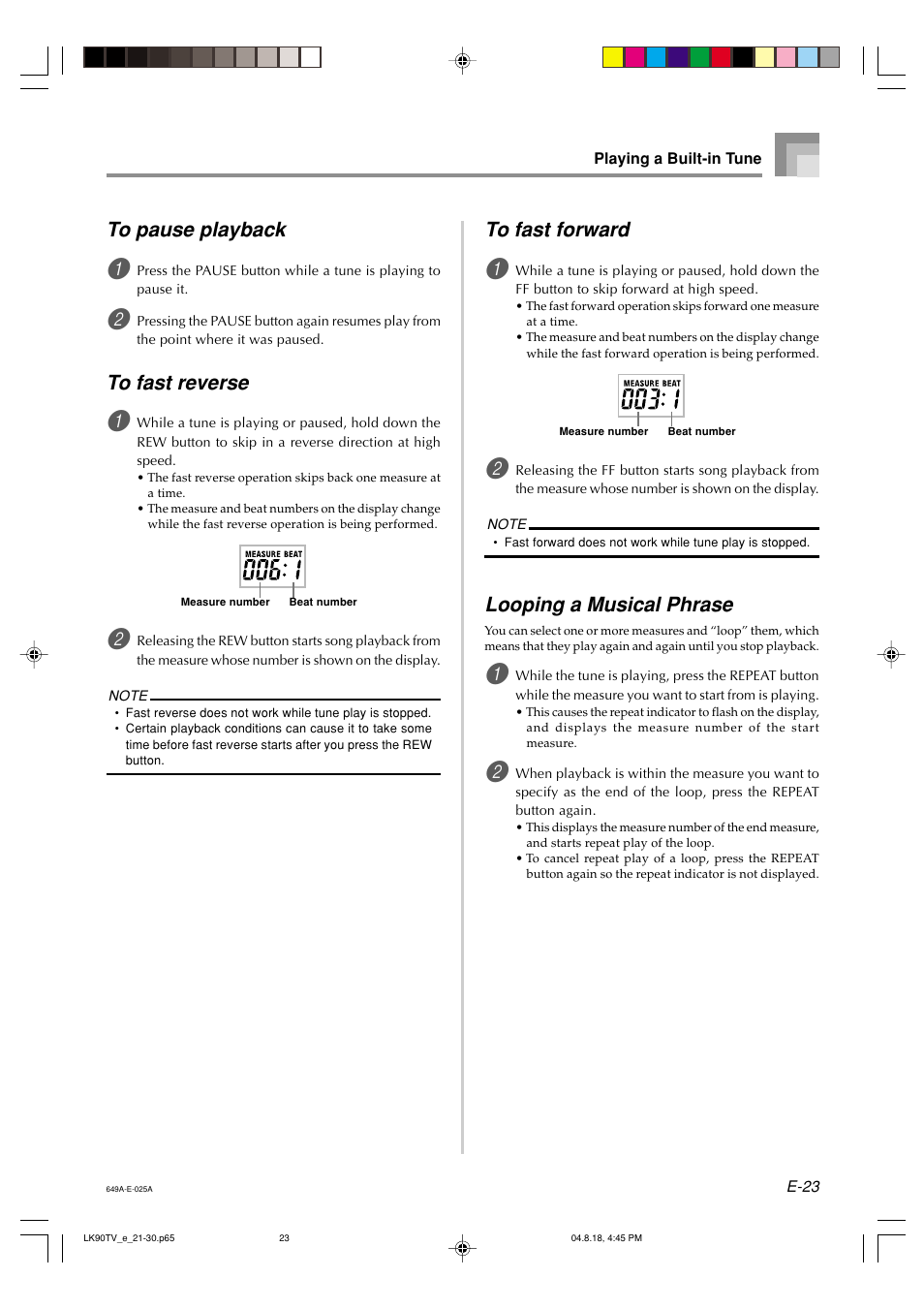 Looping a musical phrase | Casio LK92TV User Manual | Page 25 / 81