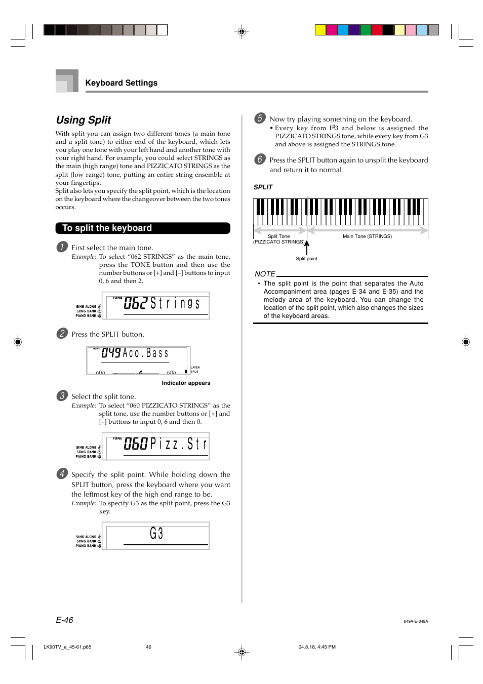 A c o . b s a s, Using split | Casio LK92TV User Manual | Page 48 / 81