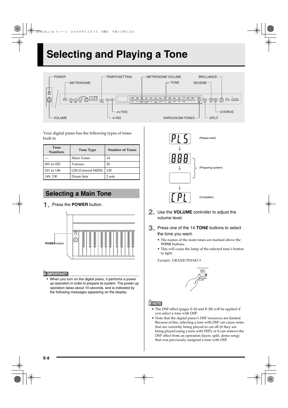 Selecting and playing a tone, Selecting a main tone | Casio AP-500 User Manual | Page 12 / 57