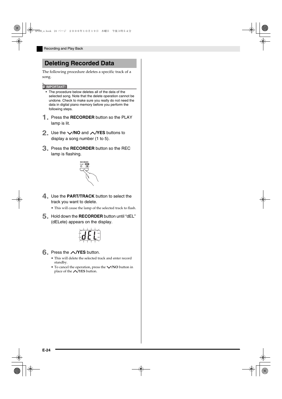 Deleting recorded data | Casio AP-500 User Manual | Page 28 / 57
