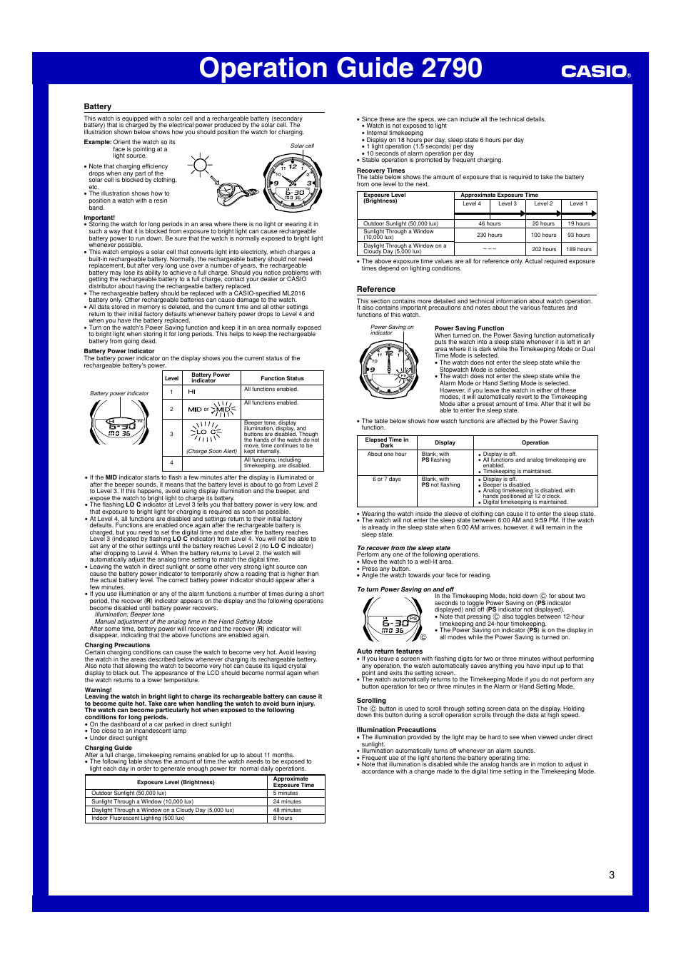 Battery, Operation guide 2790 | Casio 2790 User Manual | Page 3 / 4