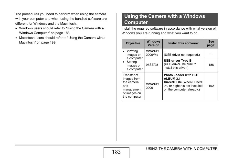 Using the camera with a windows computer, E “using the camera with a windows computer” on | Casio EX-Z11 User Manual | Page 183 / 233