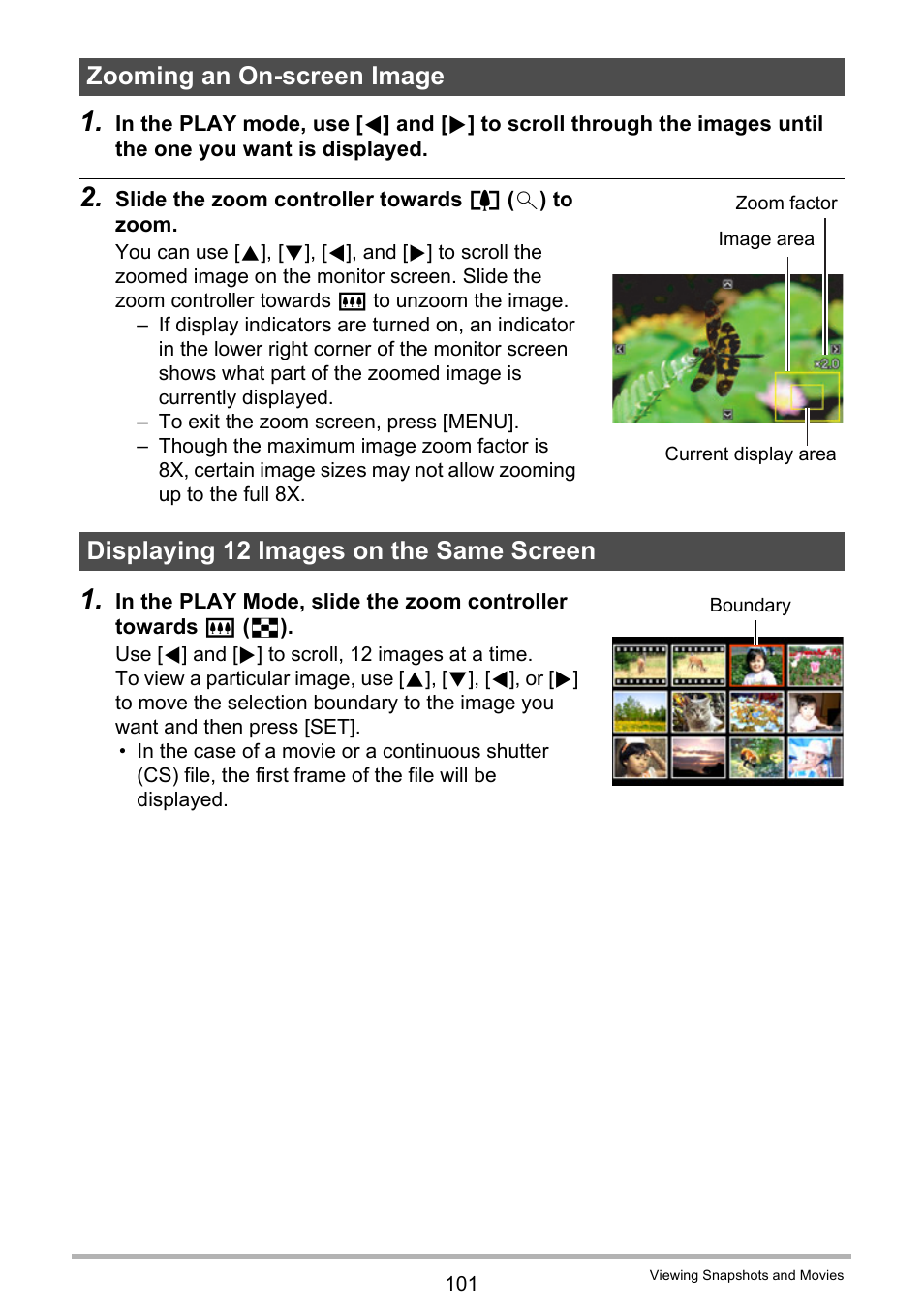 Zooming an on-screen image, Displaying 12 images on the same screen, 101). if you ar | Casio EXILIM EX-F1 User Manual | Page 101 / 185