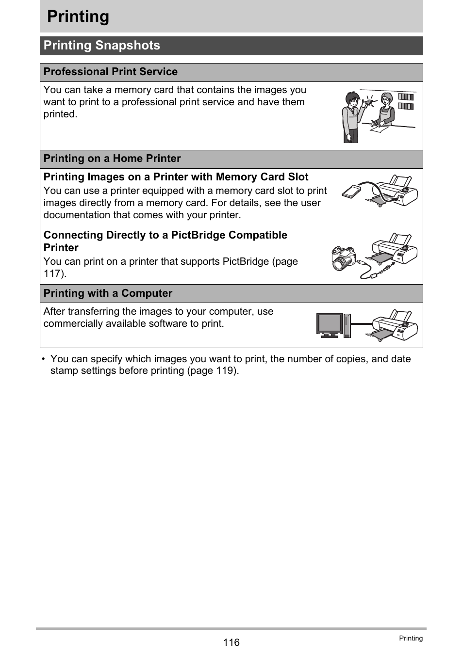Printing, Printing snapshots | Casio EXILIM EX-F1 User Manual | Page 116 / 185