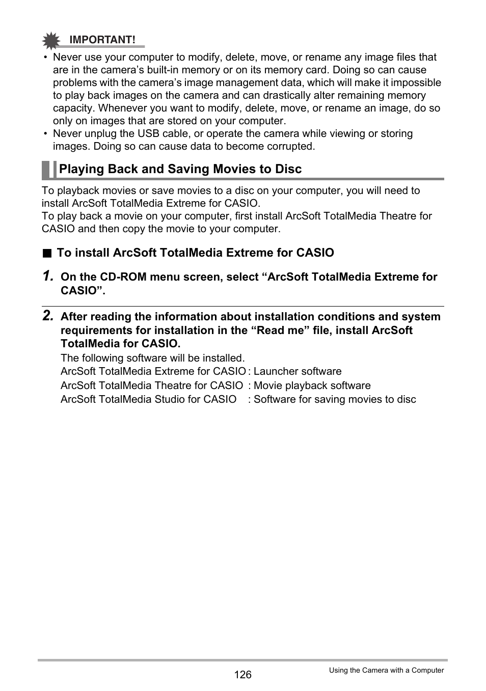 Playing back and saving movies to disc, Ge 126) | Casio EXILIM EX-F1 User Manual | Page 126 / 185