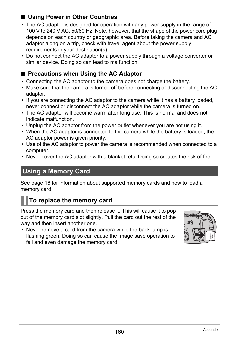 Using a memory card, To replace the memory card | Casio EXILIM EX-F1 User Manual | Page 160 / 185