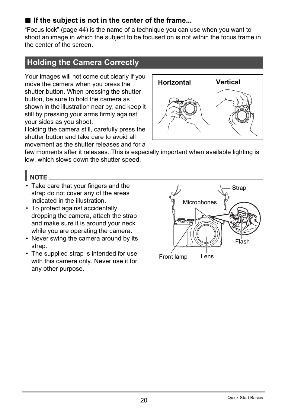 Holding the camera correctly | Casio EXILIM EX-F1 User Manual | Page 20 / 185