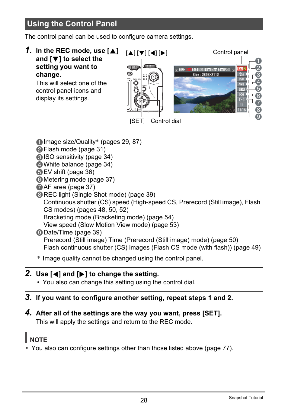 Using the control panel | Casio EXILIM EX-F1 User Manual | Page 28 / 185