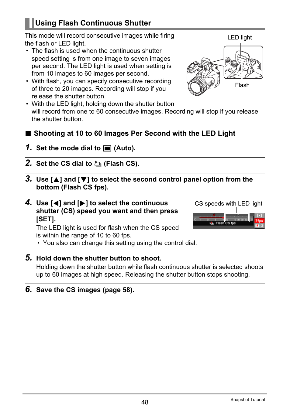 Using flash continuous shutter, Ges 48, 50, 52) | Casio EXILIM EX-F1 User Manual | Page 48 / 185