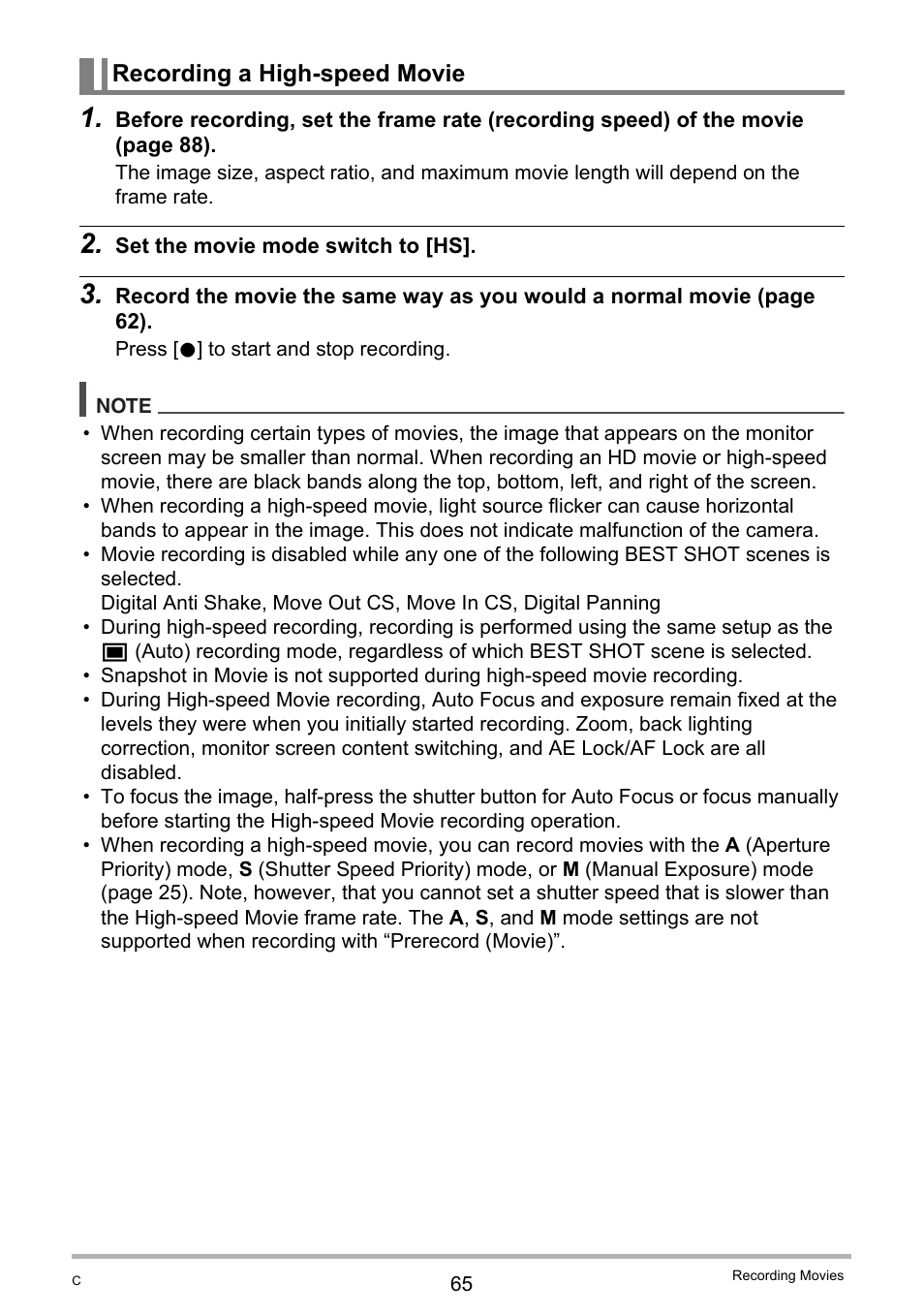 Recording a high-speed movie | Casio EXILIM EX-F1 User Manual | Page 65 / 185