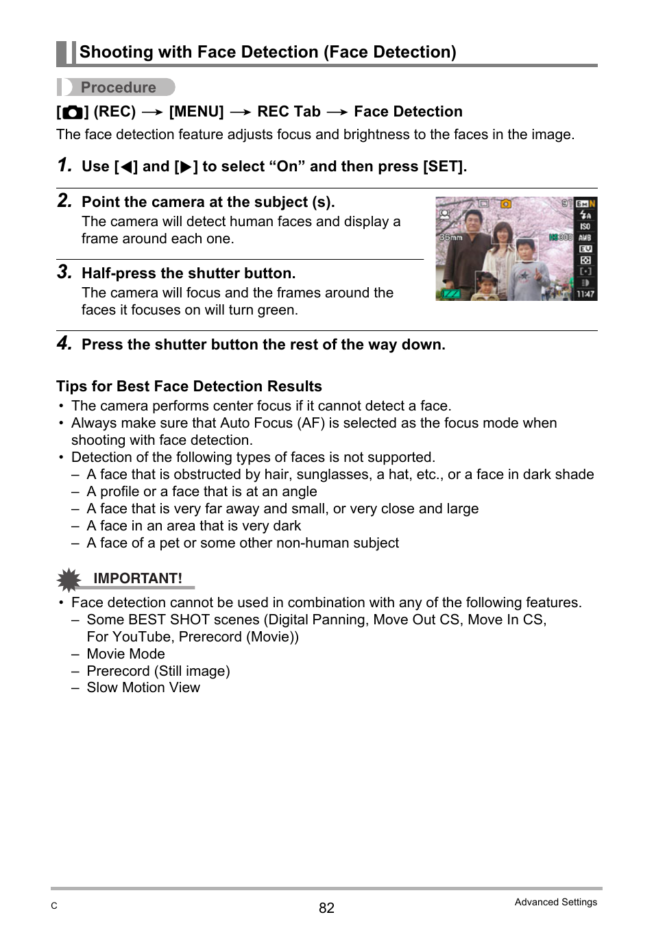 Shooting with face detection (face detection) | Casio EXILIM EX-F1 User Manual | Page 82 / 185