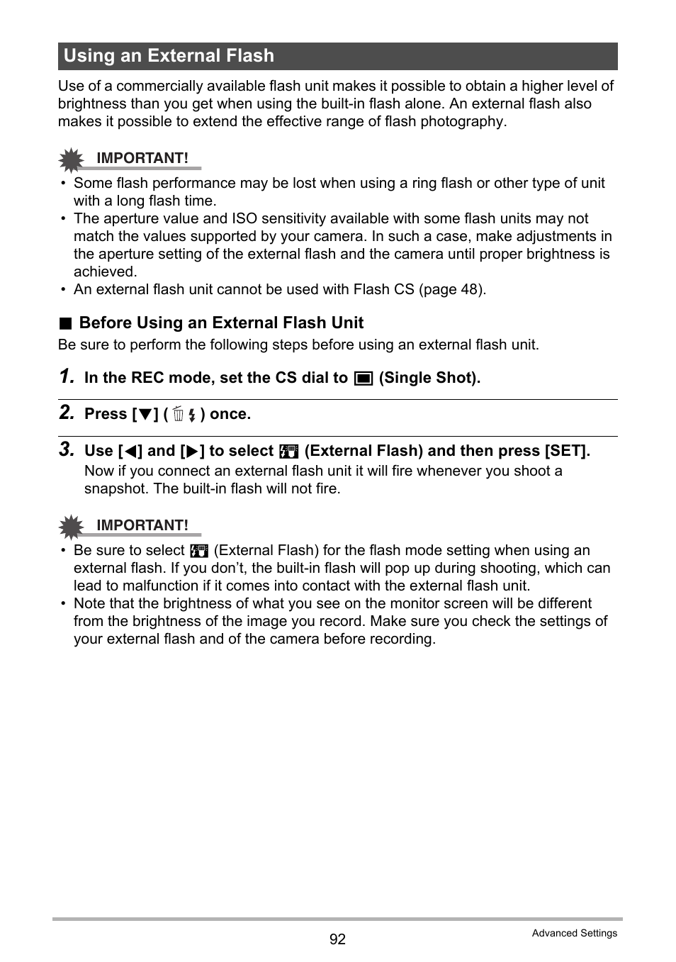 Using an external flash | Casio EXILIM EX-F1 User Manual | Page 92 / 185