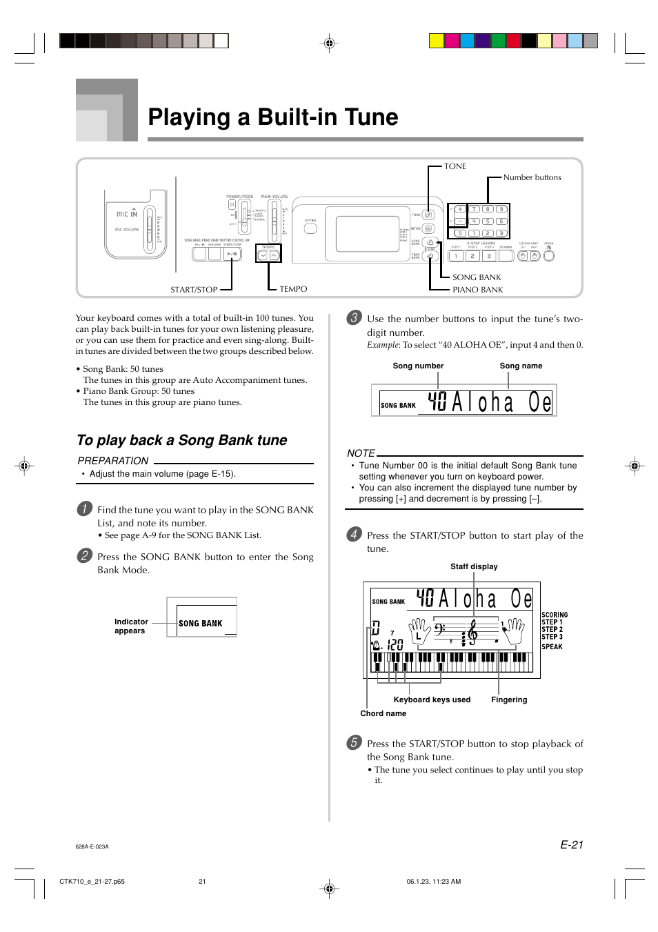 Playing a built-in tune | Casio CTK710 User Manual | Page 23 / 48