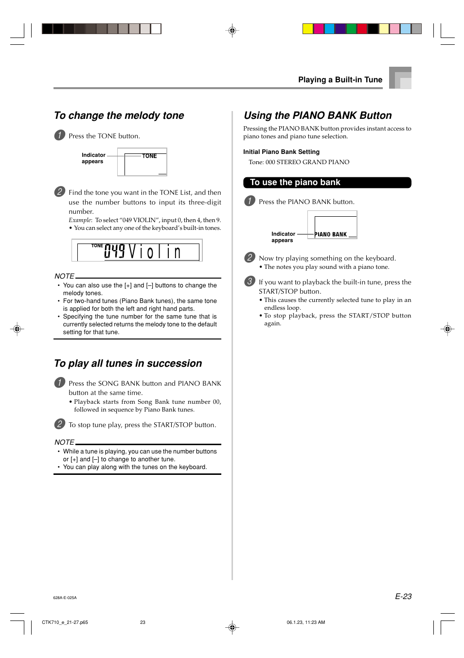 Using the piano bank button | Casio CTK710 User Manual | Page 25 / 48