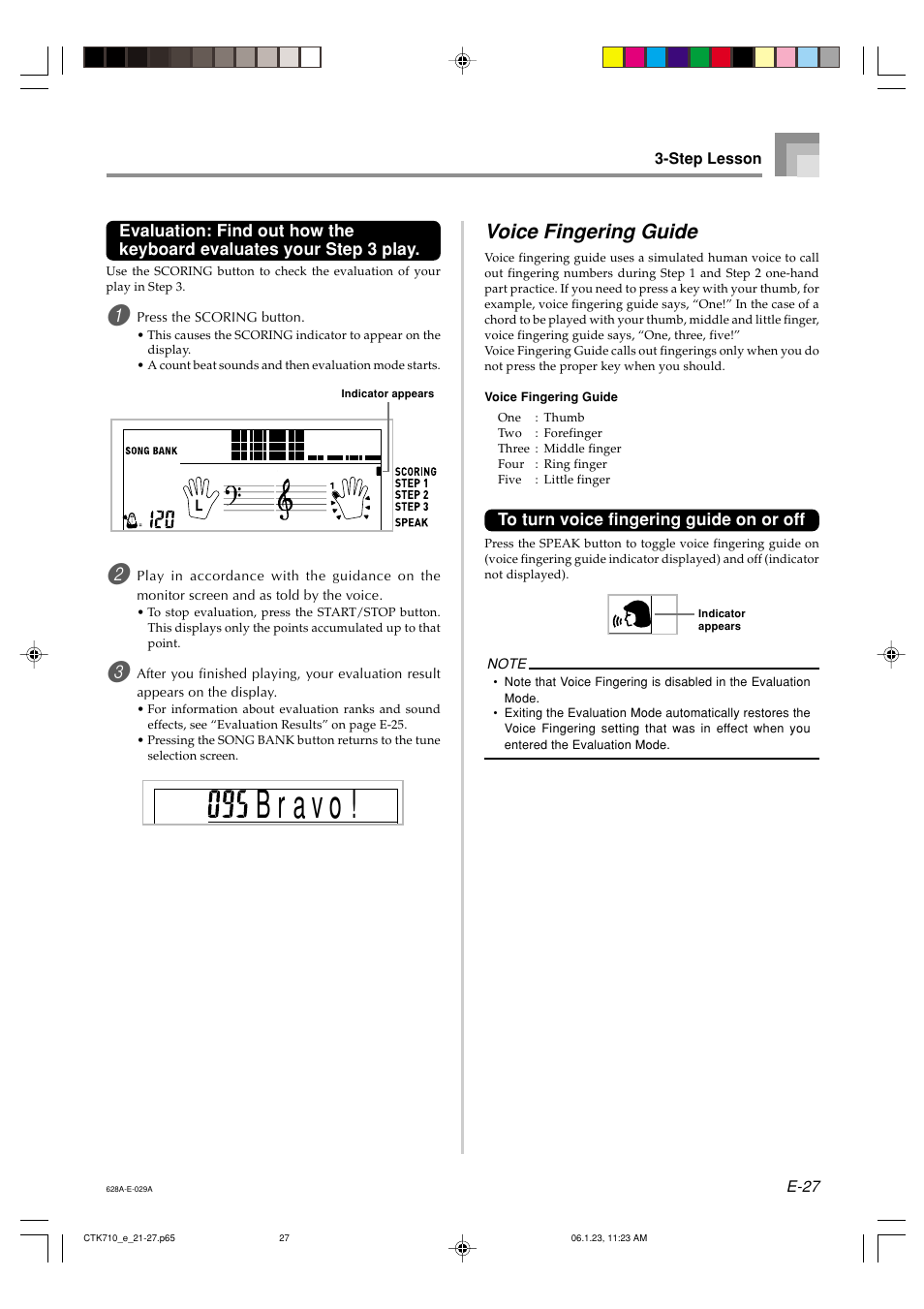 Voice fingering guide | Casio CTK710 User Manual | Page 29 / 48