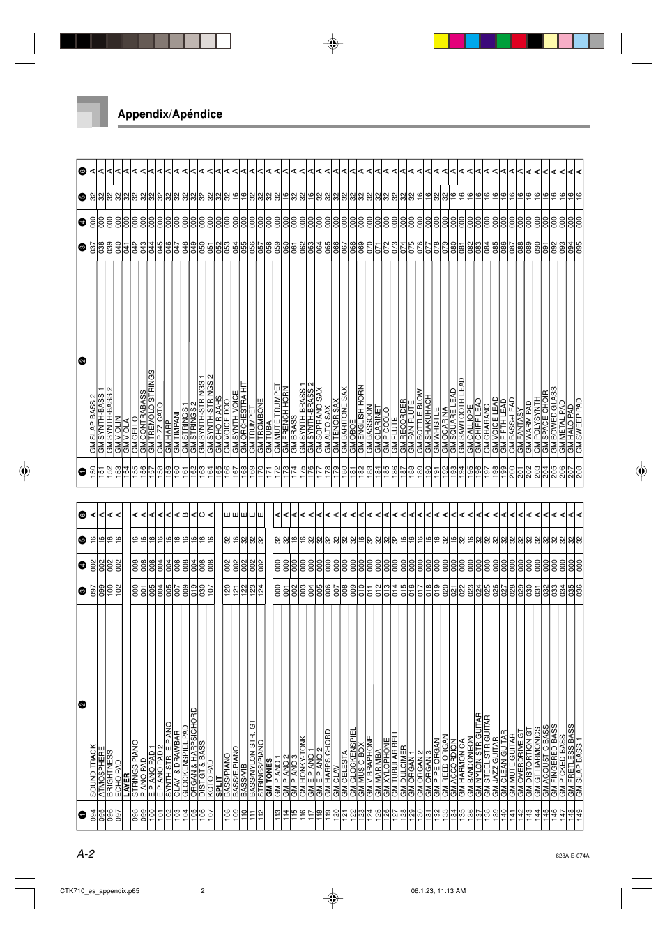 A-2 appendix/apéndice | Casio CTK710 User Manual | Page 38 / 48