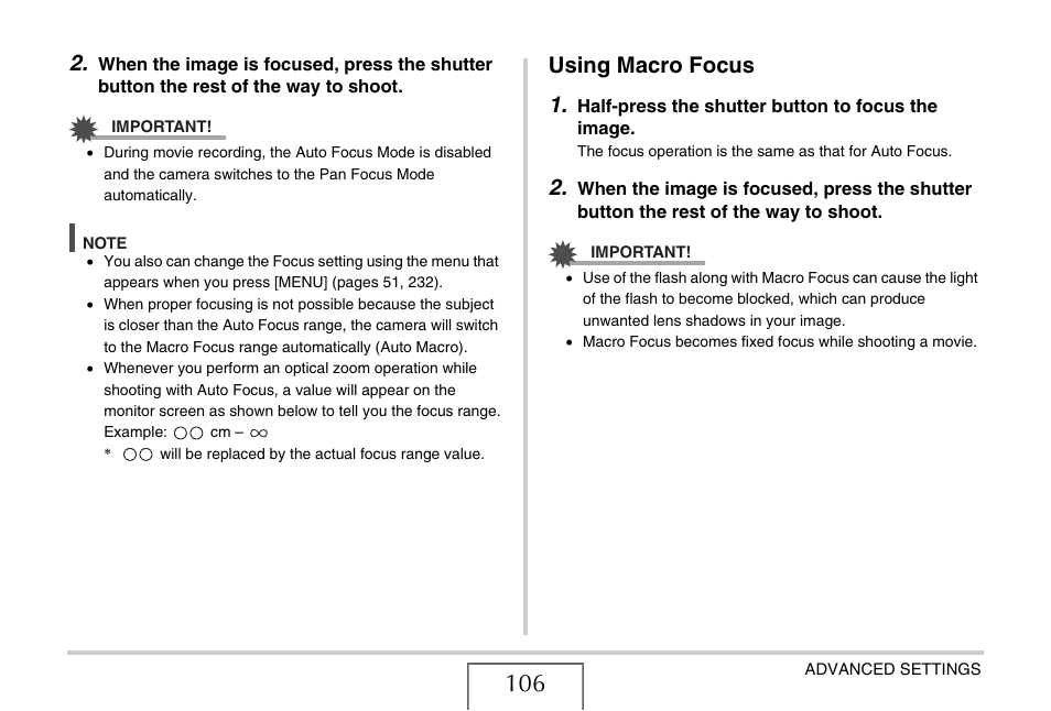 Using macro focus, Using macro focus 1 | Casio EXILIM EX-Z1050 User Manual | Page 106 / 252