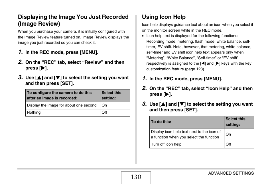 Using icon help | Casio EXILIM EX-Z1050 User Manual | Page 130 / 252
