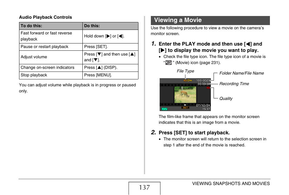 Viewing a movie, E 137) | Casio EXILIM EX-Z1050 User Manual | Page 137 / 252