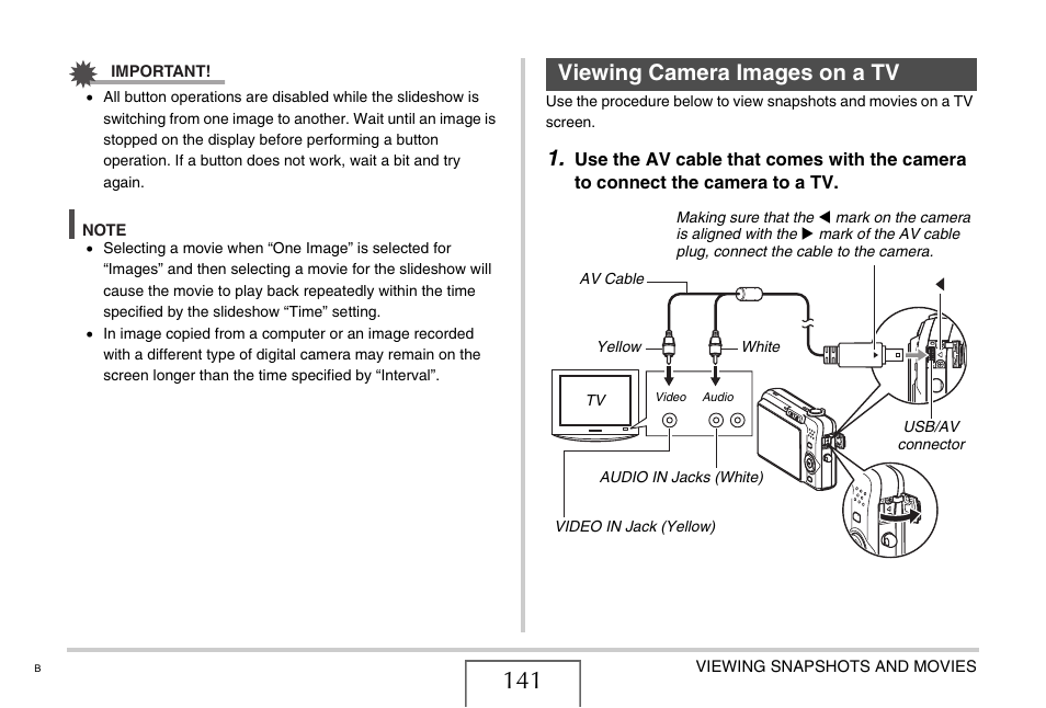 Viewing camera images on a tv | Casio EXILIM EX-Z1050 User Manual | Page 141 / 252