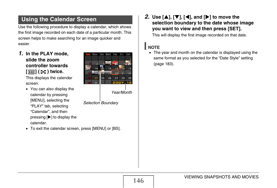 Using the calendar screen | Casio EXILIM EX-Z1050 User Manual | Page 146 / 252