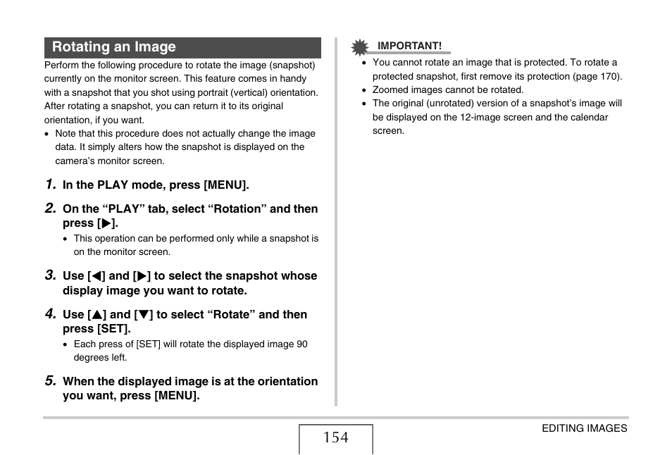 Rotating an image | Casio EXILIM EX-Z1050 User Manual | Page 154 / 252