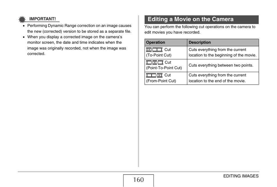 Editing a movie on the camera | Casio EXILIM EX-Z1050 User Manual | Page 160 / 252