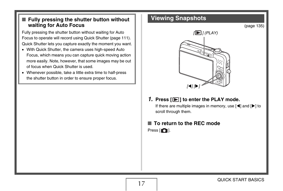 Viewing snapshots | Casio EXILIM EX-Z1050 User Manual | Page 17 / 252