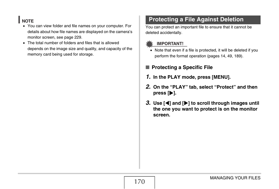 Protecting a file against deletion | Casio EXILIM EX-Z1050 User Manual | Page 170 / 252