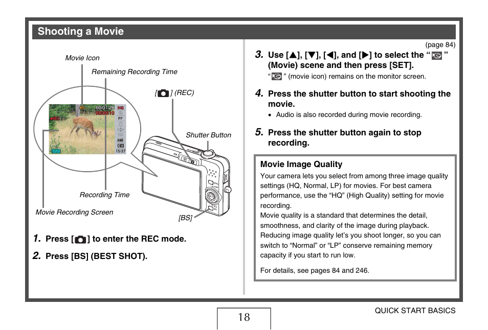 Shooting a movie | Casio EXILIM EX-Z1050 User Manual | Page 18 / 252