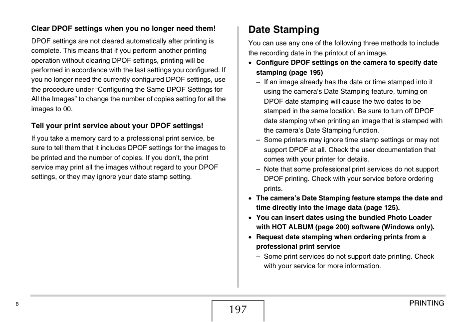 Date stamping, E 197) | Casio EXILIM EX-Z1050 User Manual | Page 197 / 252