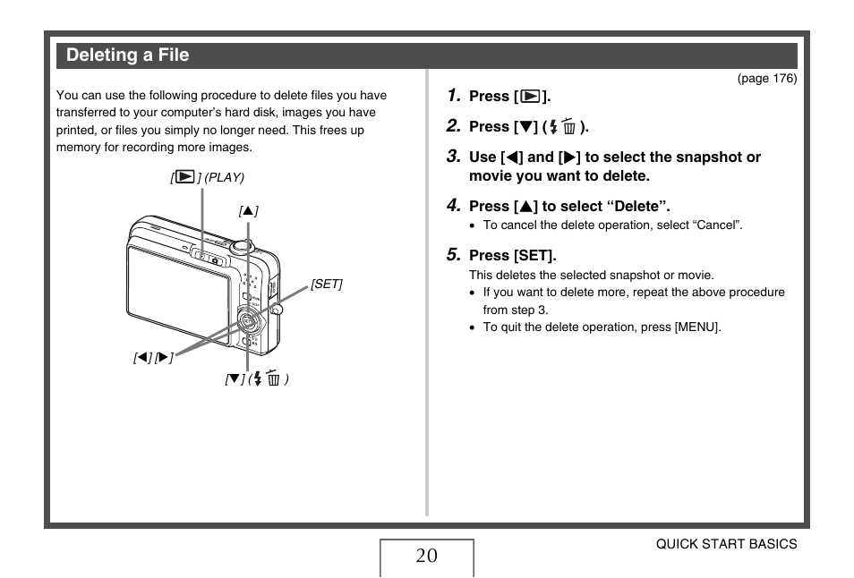 Deleting a file | Casio EXILIM EX-Z1050 User Manual | Page 20 / 252