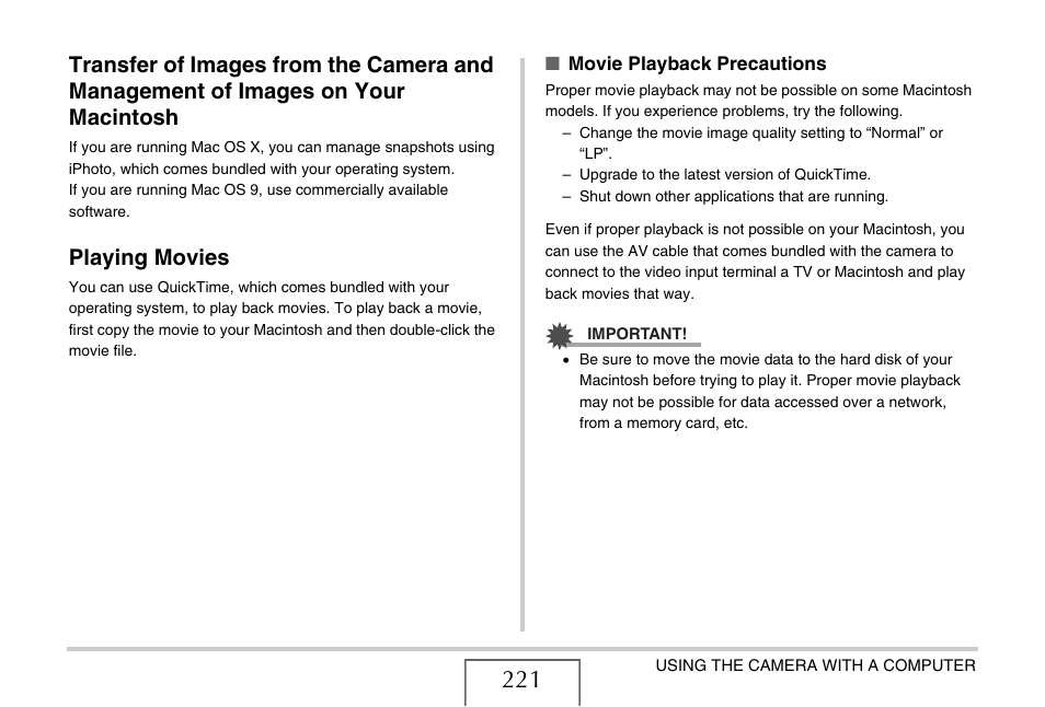 Playing movies | Casio EXILIM EX-Z1050 User Manual | Page 221 / 252