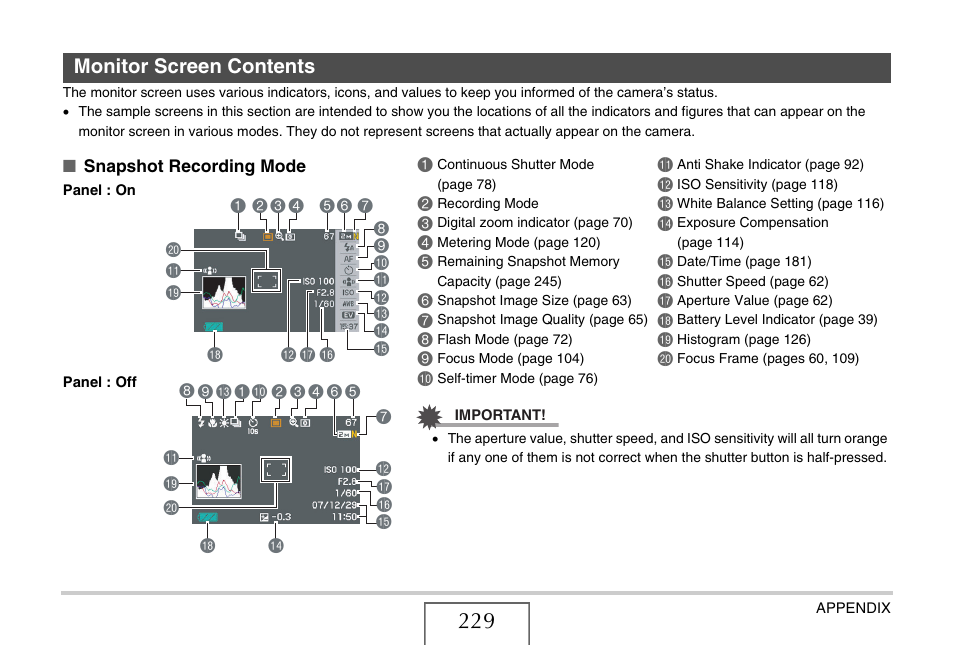 Monitor screen contents | Casio EXILIM EX-Z1050 User Manual | Page 229 / 252