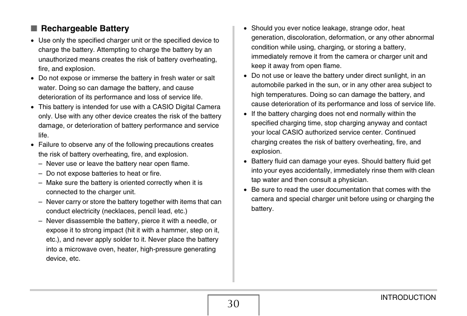 Rechargeable battery | Casio EXILIM EX-Z1050 User Manual | Page 30 / 252