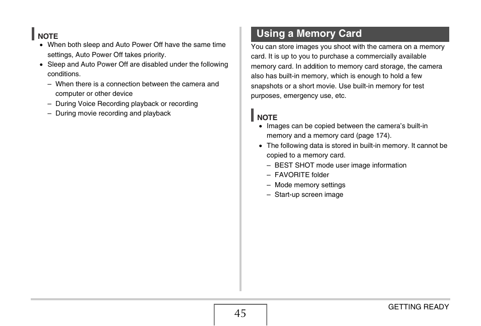 Using a memory card, Ge 45) | Casio EXILIM EX-Z1050 User Manual | Page 45 / 252