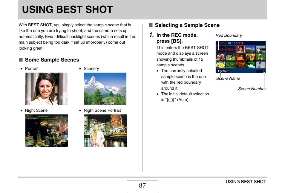 Using best shot | Casio EXILIM EX-Z1050 User Manual | Page 87 / 252