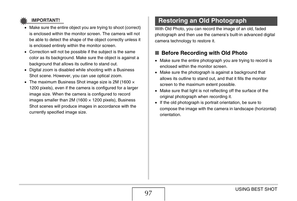 Restoring an old photograph | Casio EXILIM EX-Z1050 User Manual | Page 97 / 252