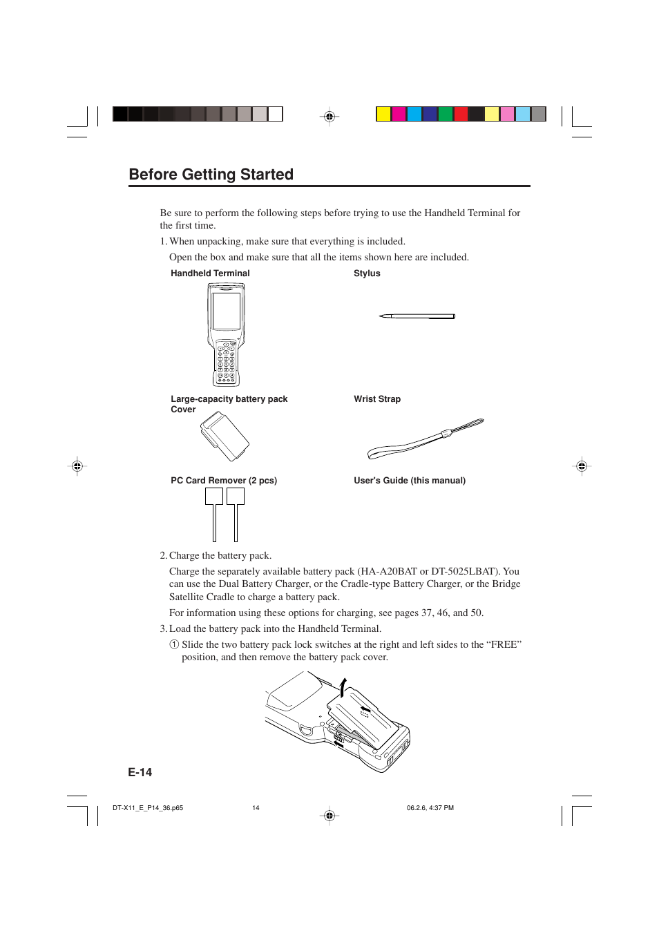Before getting started, E-14 | Casio DT-X11 Series User Manual | Page 16 / 61