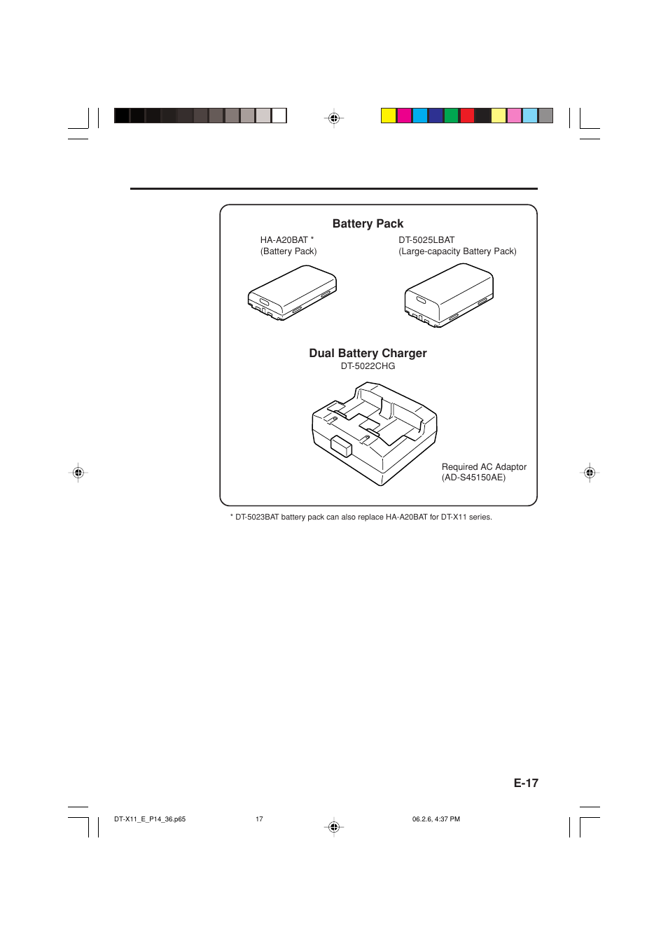 E-17, Dual battery charger, Battery pack | Casio DT-X11 Series User Manual | Page 19 / 61