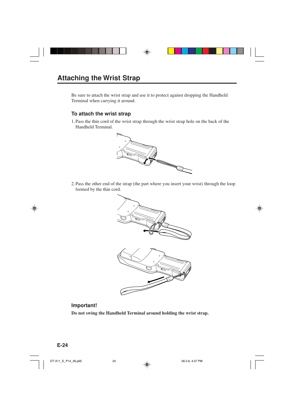 Attaching the wrist strap | Casio DT-X11 Series User Manual | Page 26 / 61