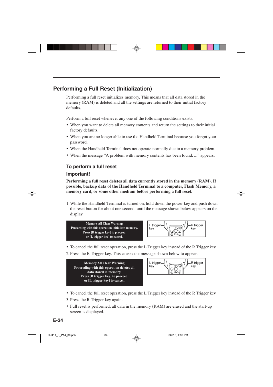 Performing a full reset (initialization) | Casio DT-X11 Series User Manual | Page 36 / 61