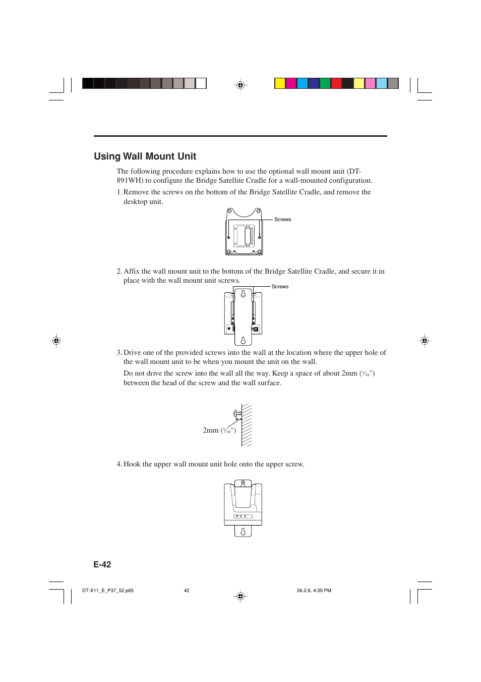 Using wall mount unit | Casio DT-X11 Series User Manual | Page 44 / 61